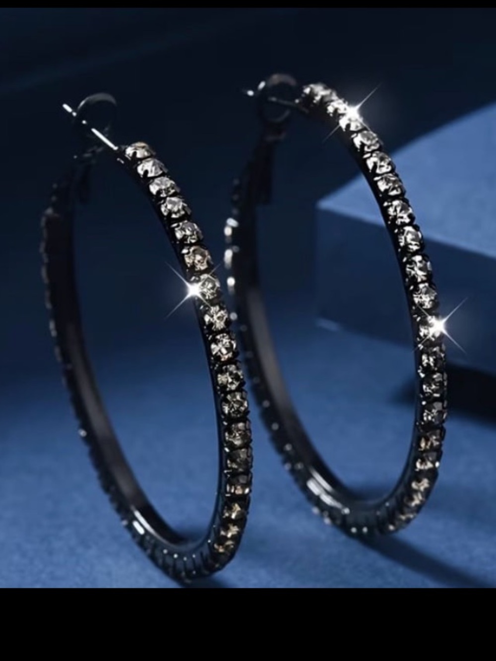 New! Women’s Black Pair of Elegant and Shiny Round Hoop Earrings. 1.77” x 1.81”